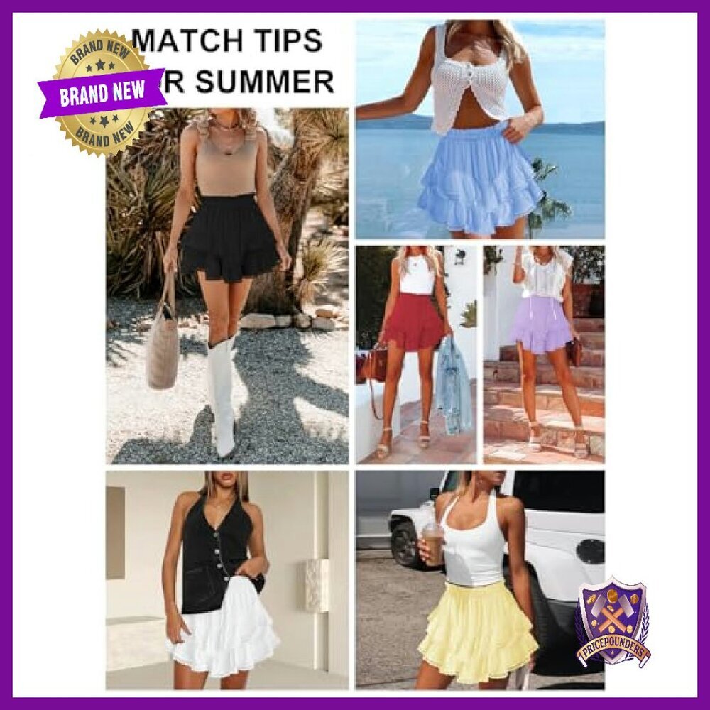 High Waist Ruffle Mini Skirt Lace Trim Flowy Tiered Athletic - Picture 5 of 6